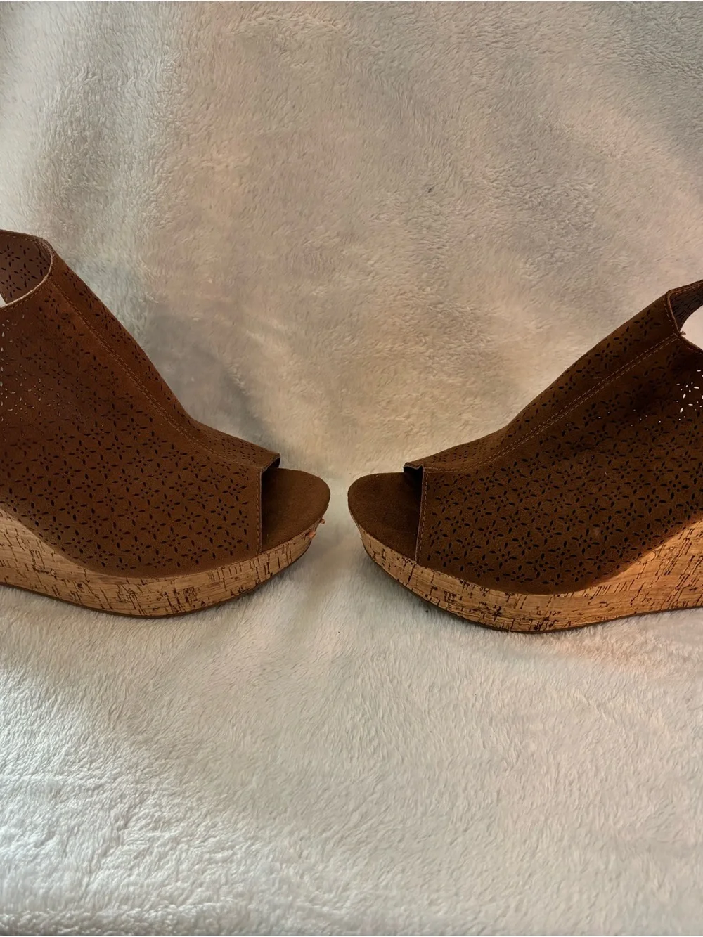 A.N.A Open-Toe Laser-Cut Wedge Sandals